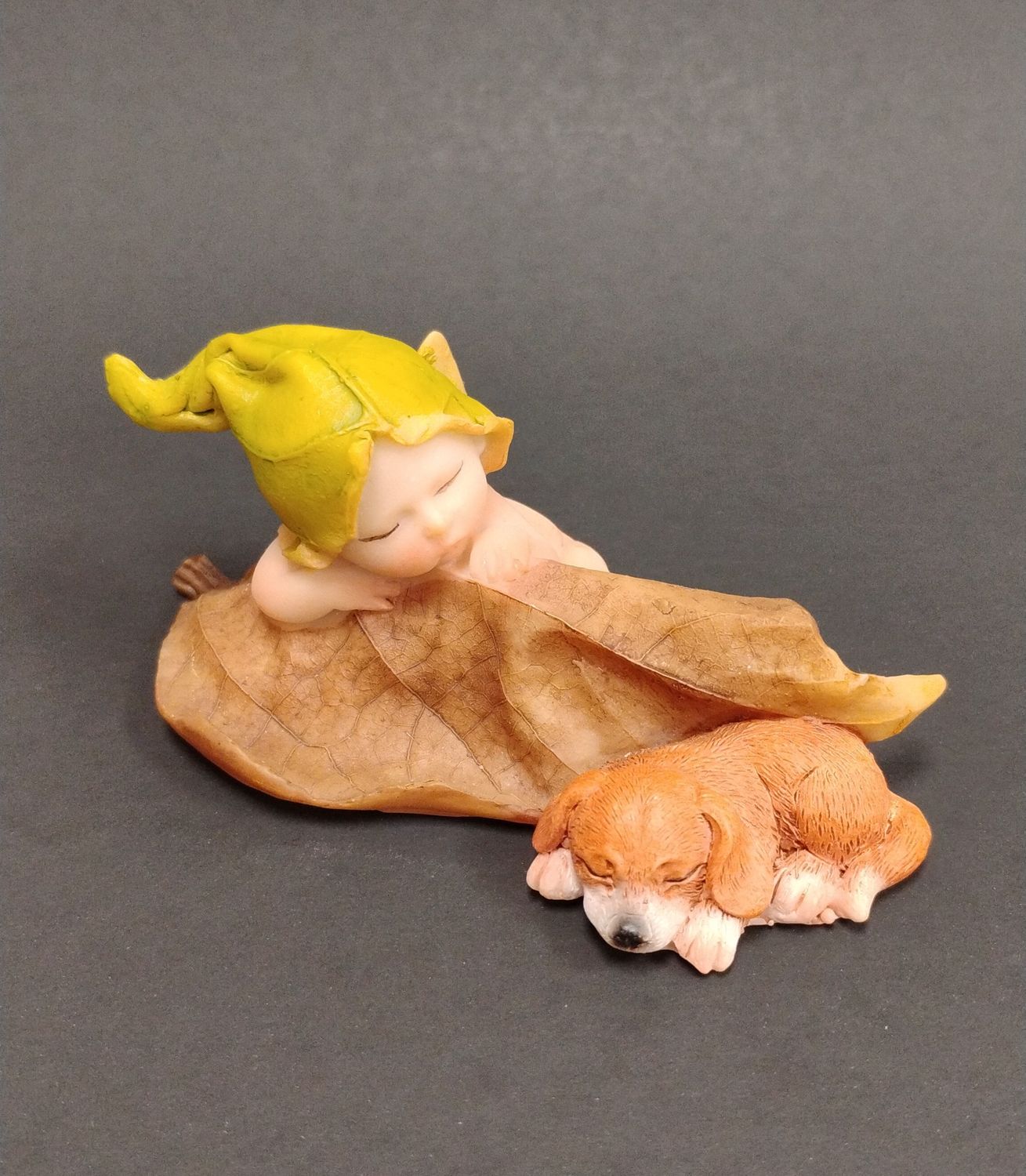 Sleeping Fairy Baby W/Puppy Statue