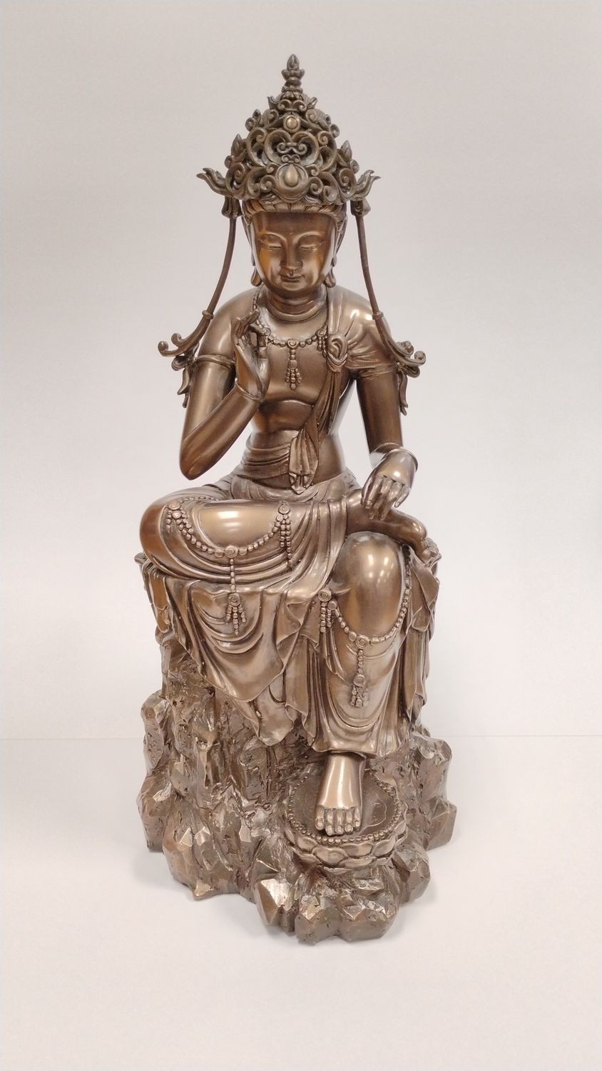 Kwan Yin Water Moon On Rock Pedestal Statue