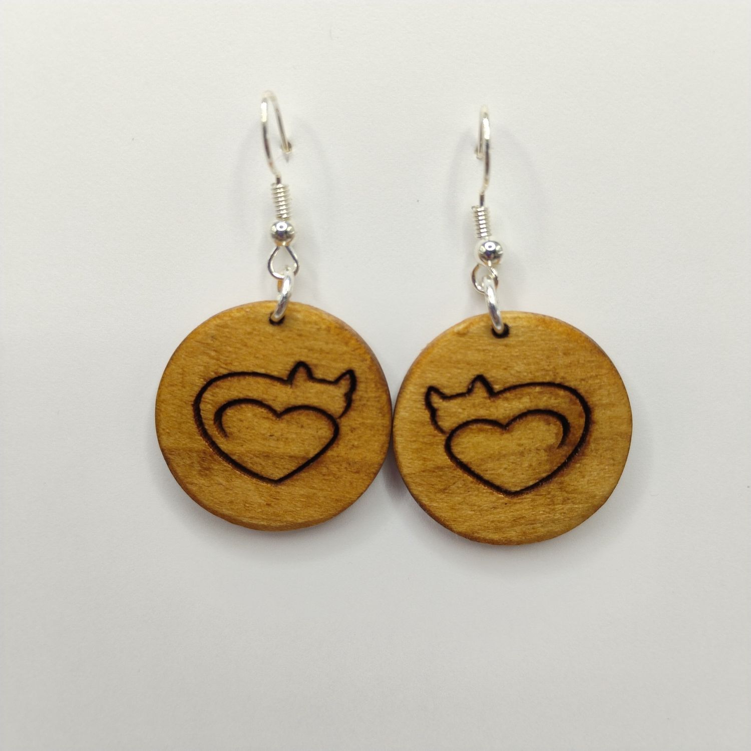 Wood Shop Earrings - Heart Cat