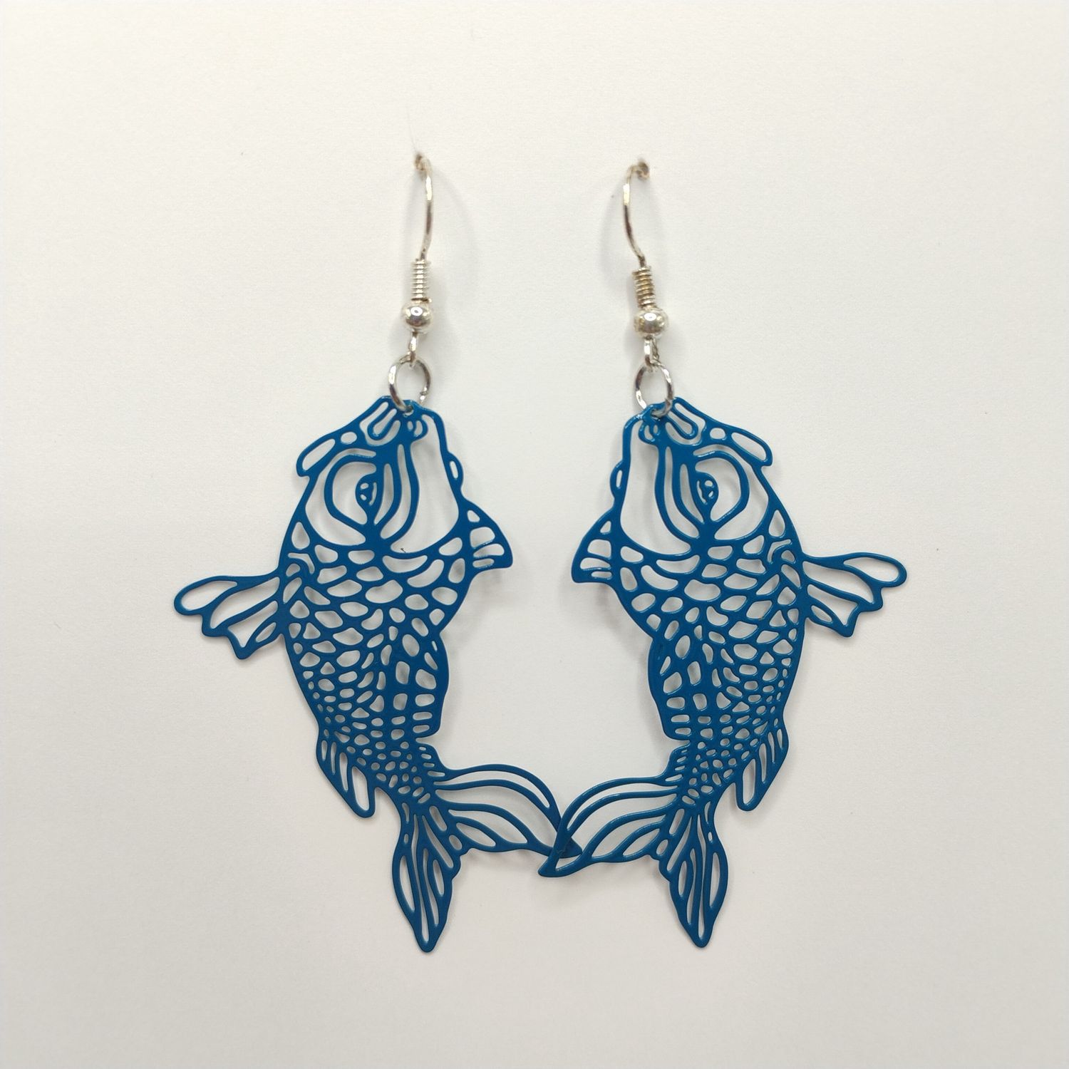 Sterling Silver Plated Earrings - Blue Koi Fish