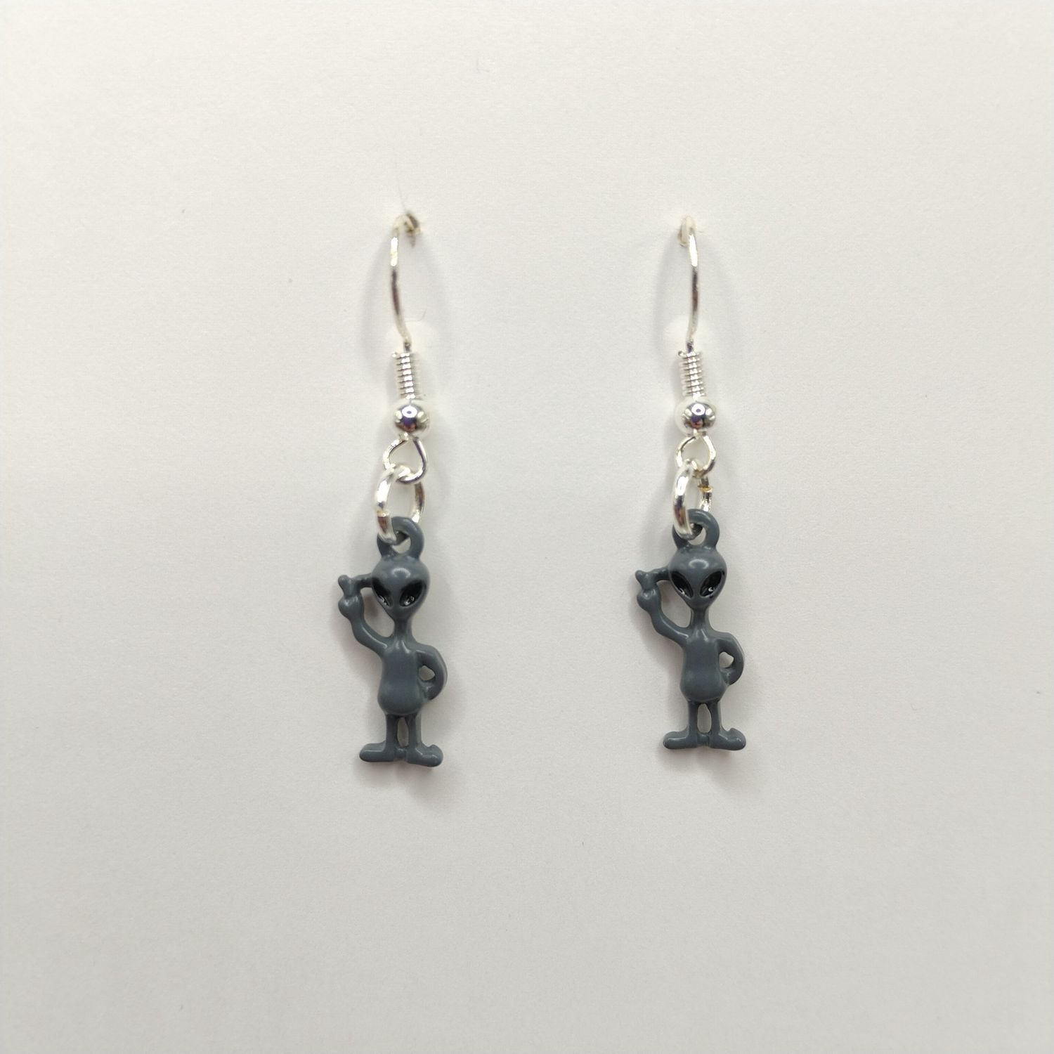 Sterling Silver Plated Earrings - Grey Aliens