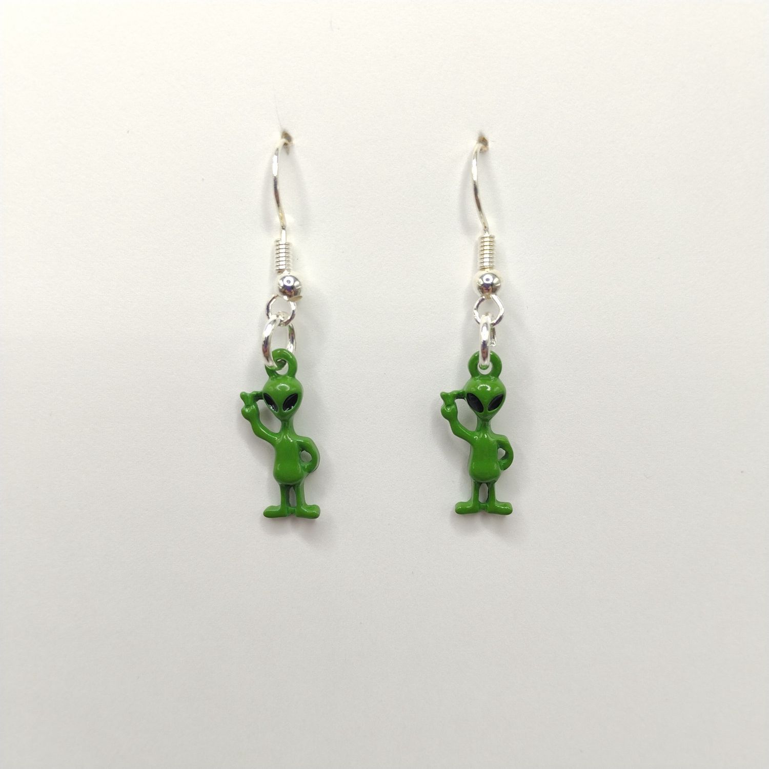 Sterling Silver Plated Earrings - Green Aliens