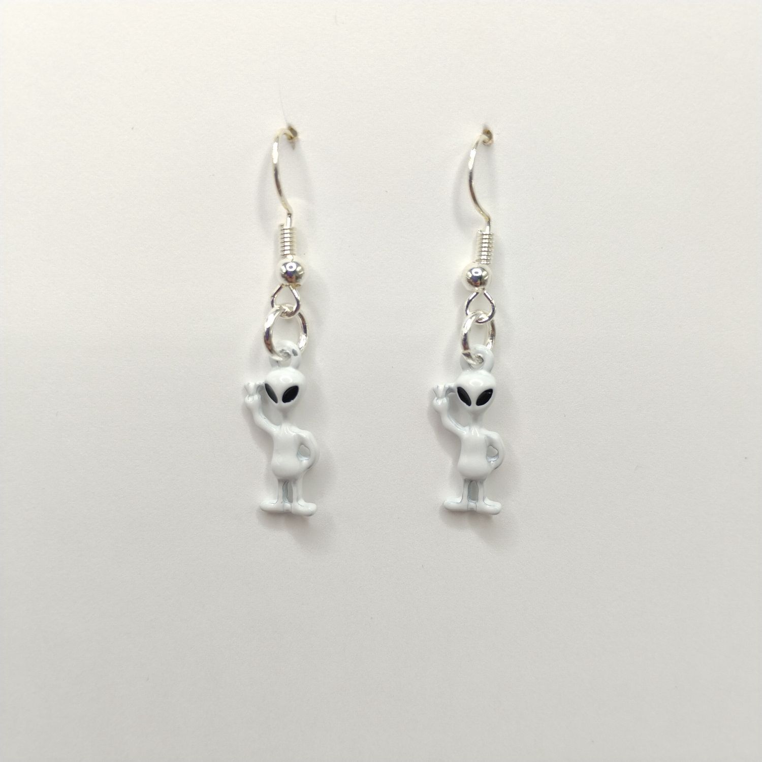 Sterling Silver Plated Earrings - White Aliens