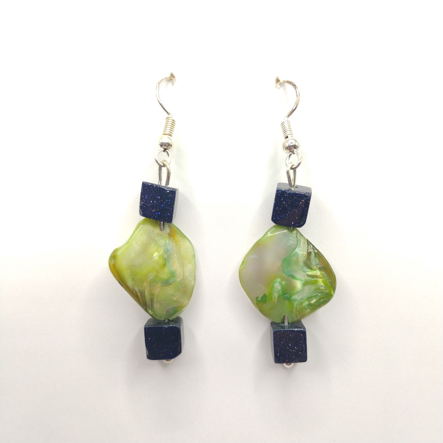 Gemstone Earrings - Blue Sandstone &amp; Abalone