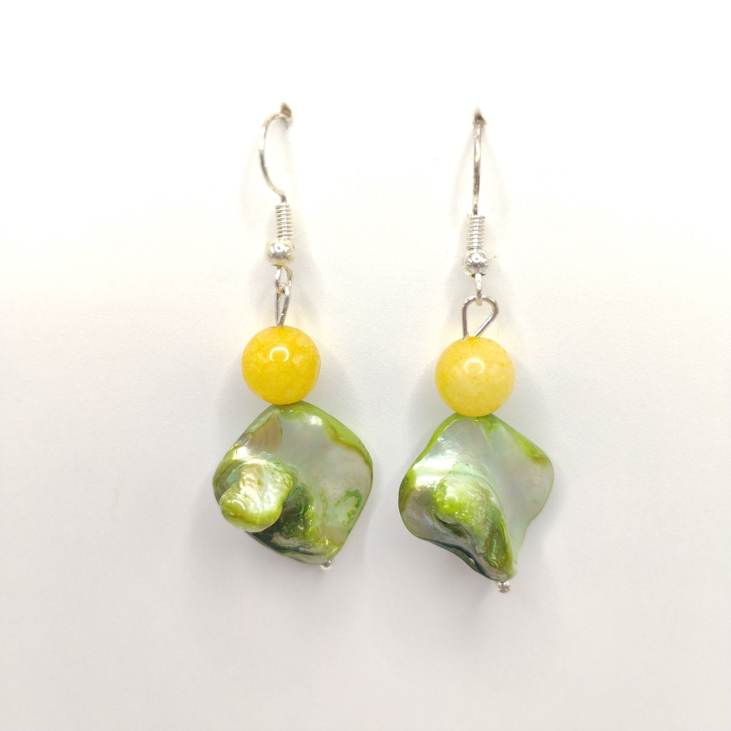 Gemstone Earrings - Yellow Jade &amp; Abalone