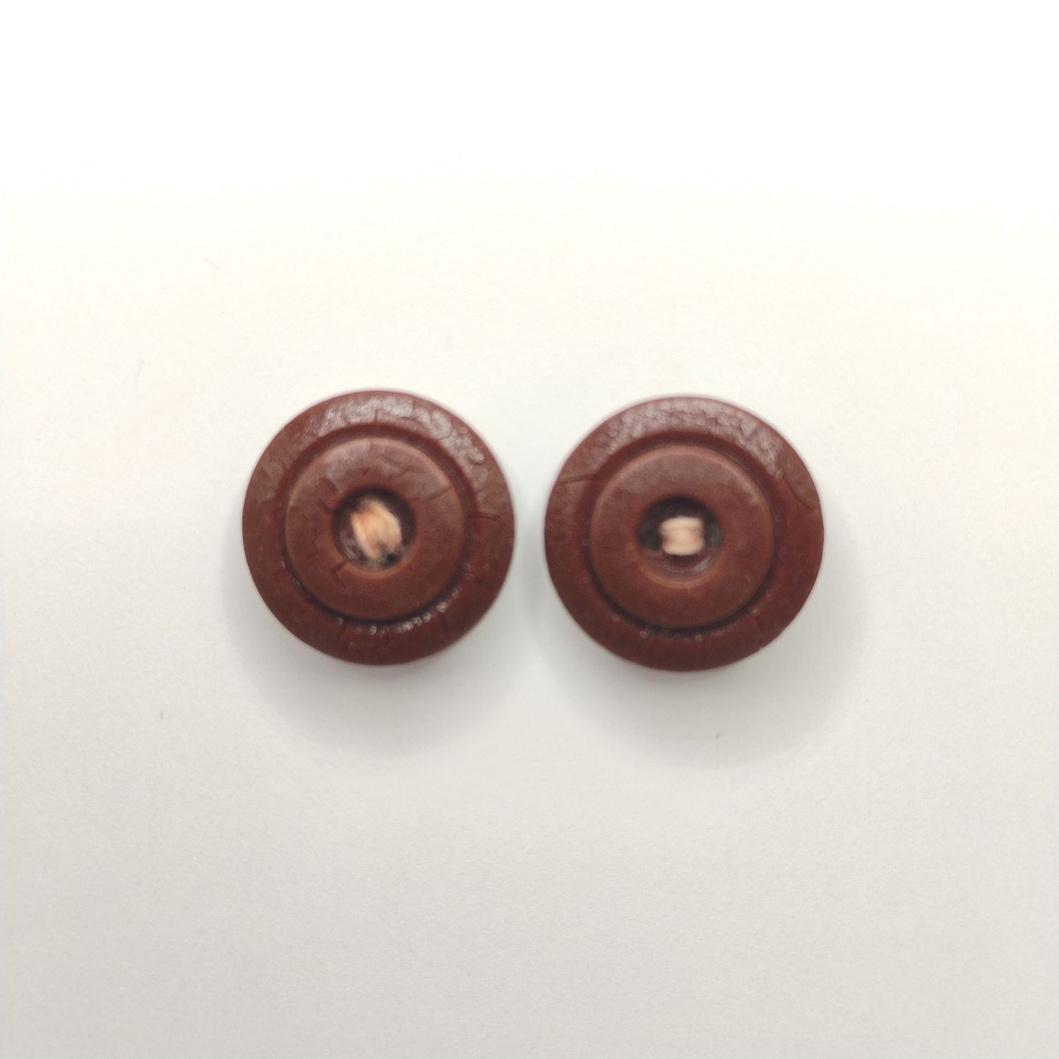 Button Earrings - Antique Large Dark Brown