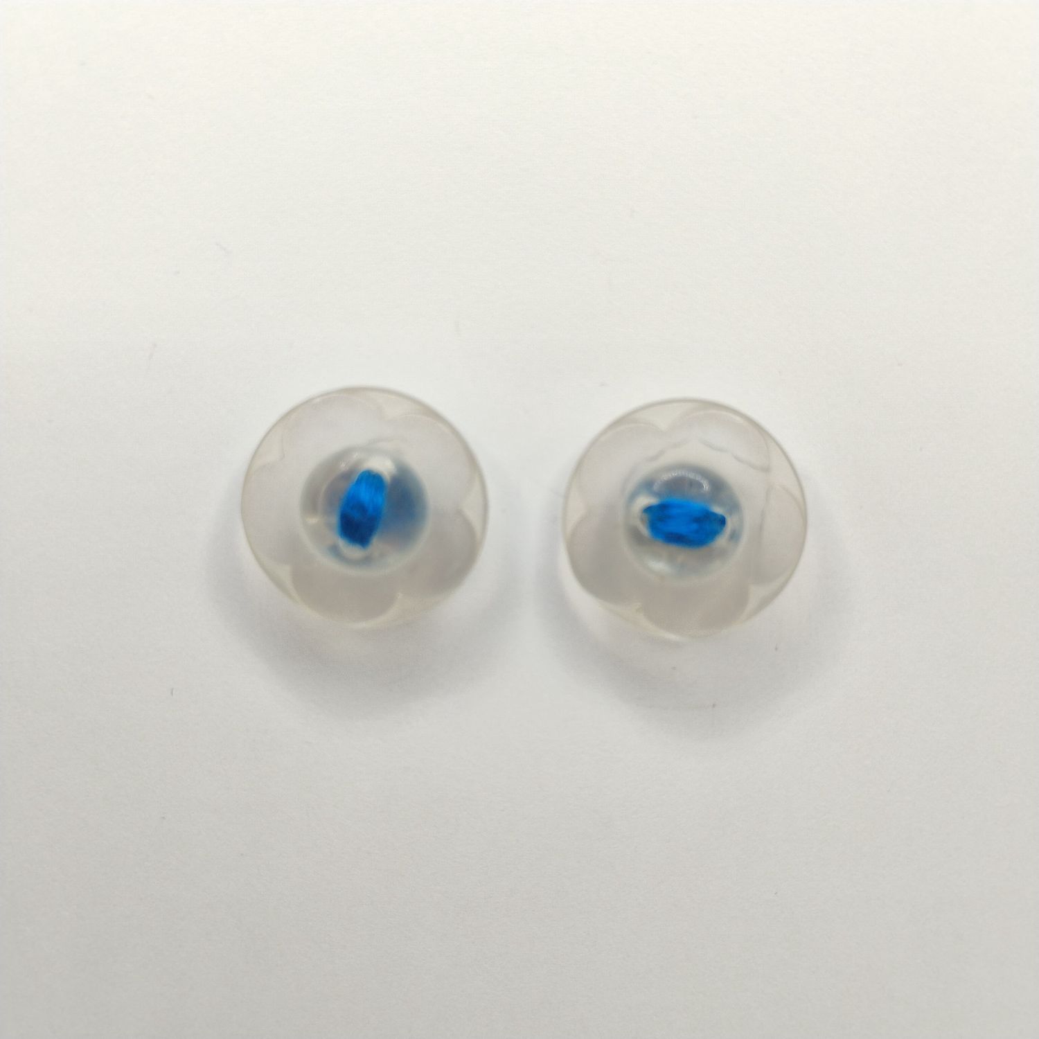 Button Earrings - White Flower &amp; Blue Thread
