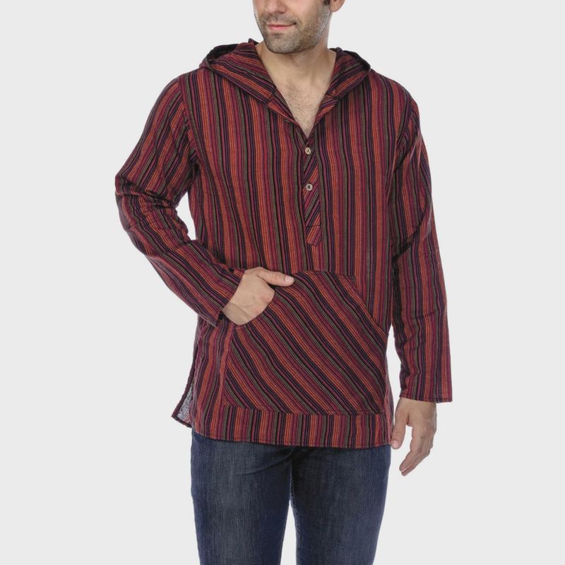 Men's Hooded Striped Shirt (Maroon)