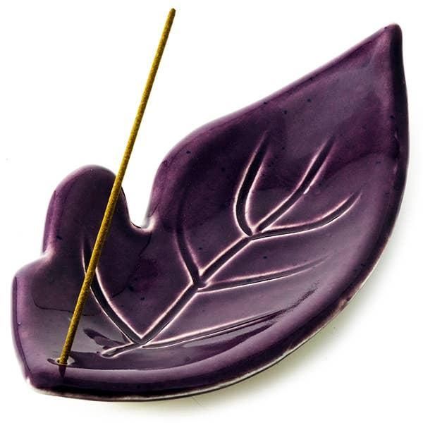 Plum Ceramic Incense Leaf
