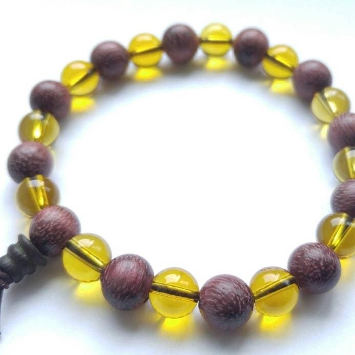 Wrist Mala Beaded Bracelet - Purpleheart Wood &amp; Citrine - 8mm
