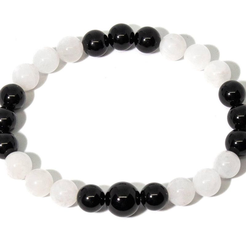 Wrist Mala Beaded Bracelet - Black Obsidian &amp; Moonstone - 8mm