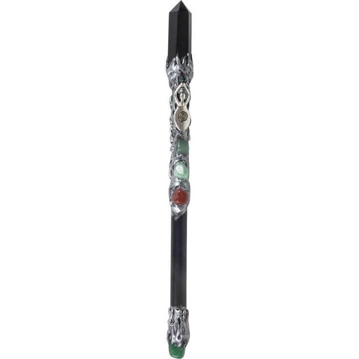 Magick Wand - Black Obsidian Spiral Goddess