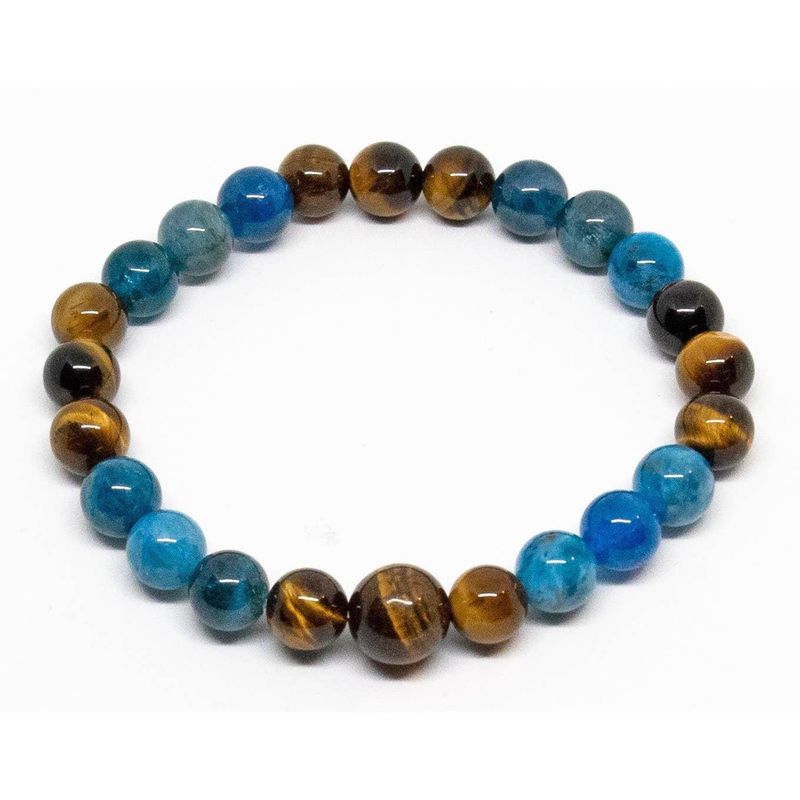 Wrist Mala Beaded Bracelet - Apatite &amp; Tiger's Eye - 8mm