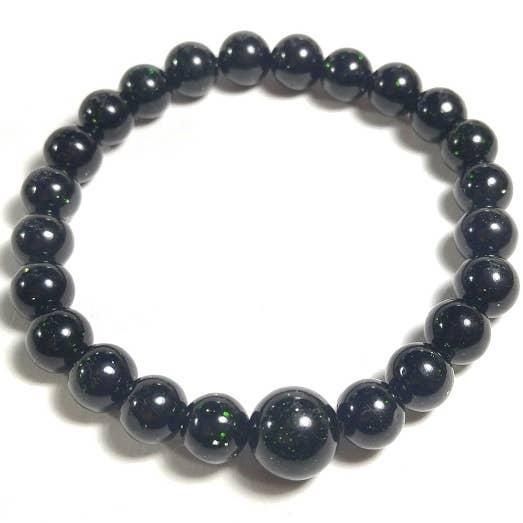 Wrist Mala Beaded Bracelet - Green Goldstone - 8mm