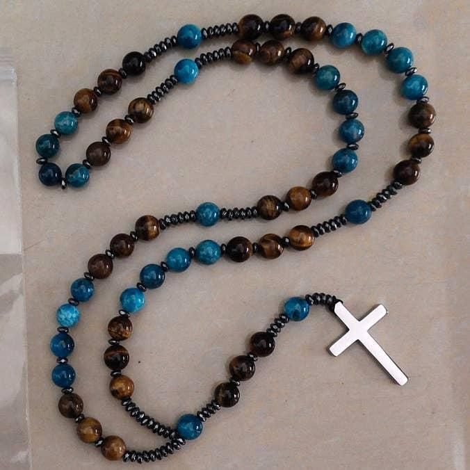 Gemstone Rosary - Apatite &amp; Tiger's Eye - 8mm