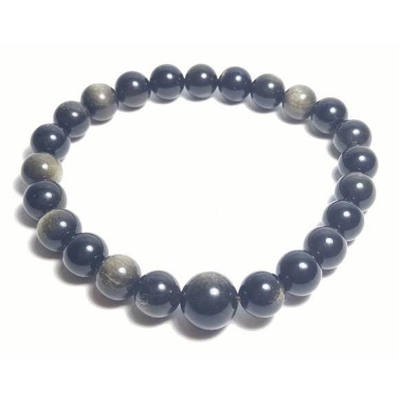 Wrist Mala Beaded Bracelet - Gold Sheen Obsidian - 8mm