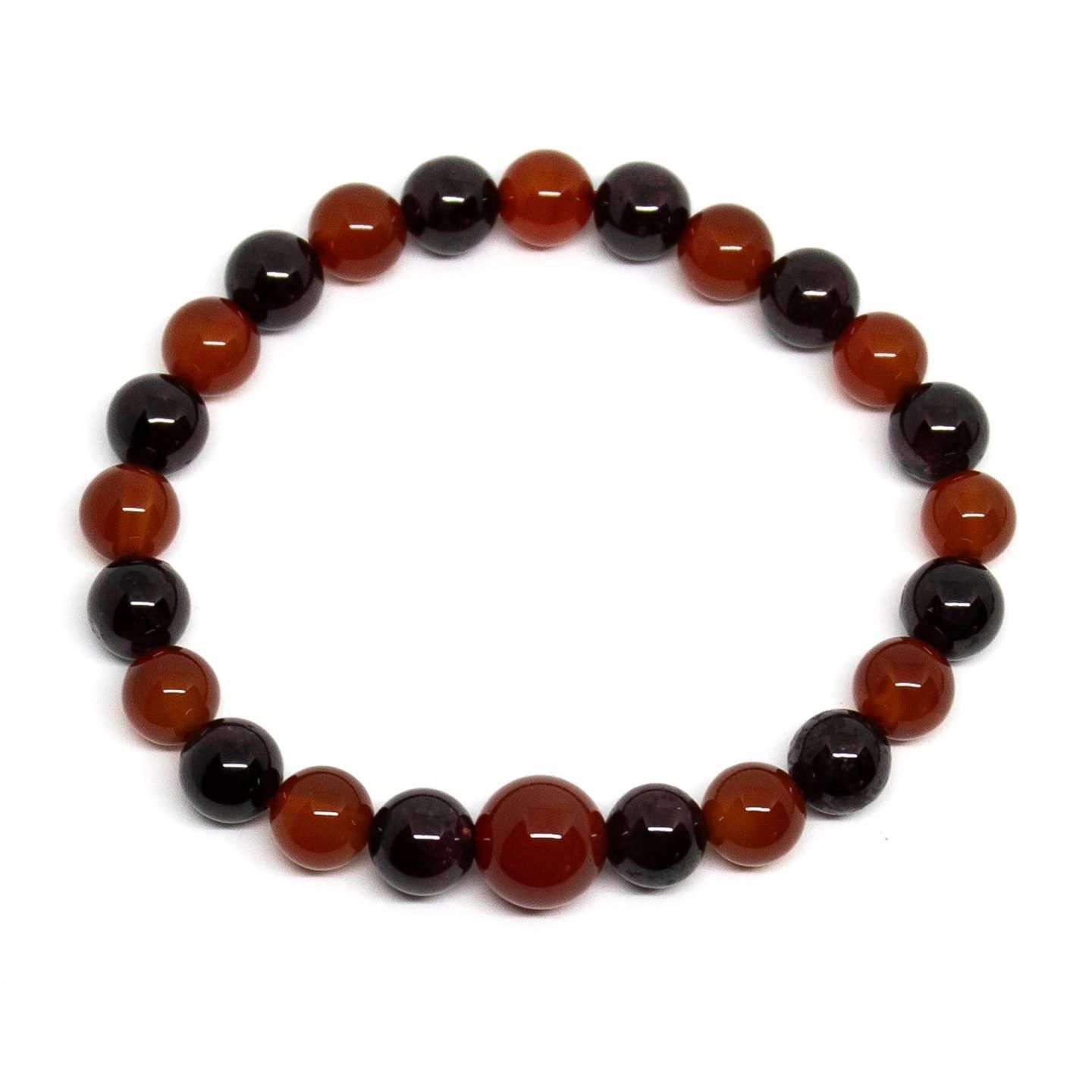 Wrist Mala Beaded Bracelet - Garnet &amp; Carnelian - 8mm