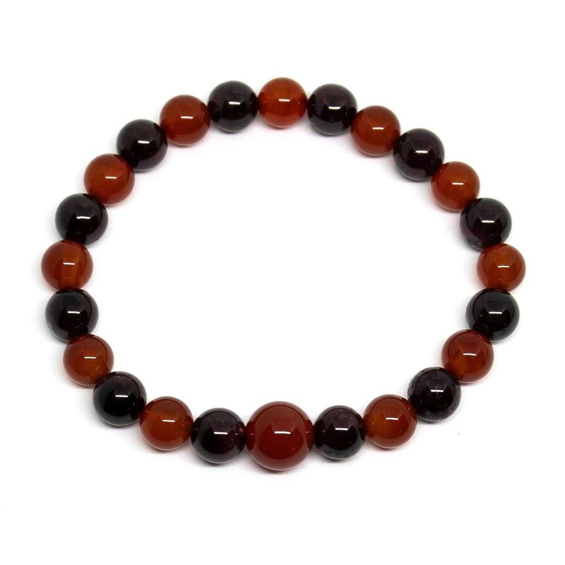Wrist Mala Beaded Bracelet - Garnet &amp; Carnelian - 8mm