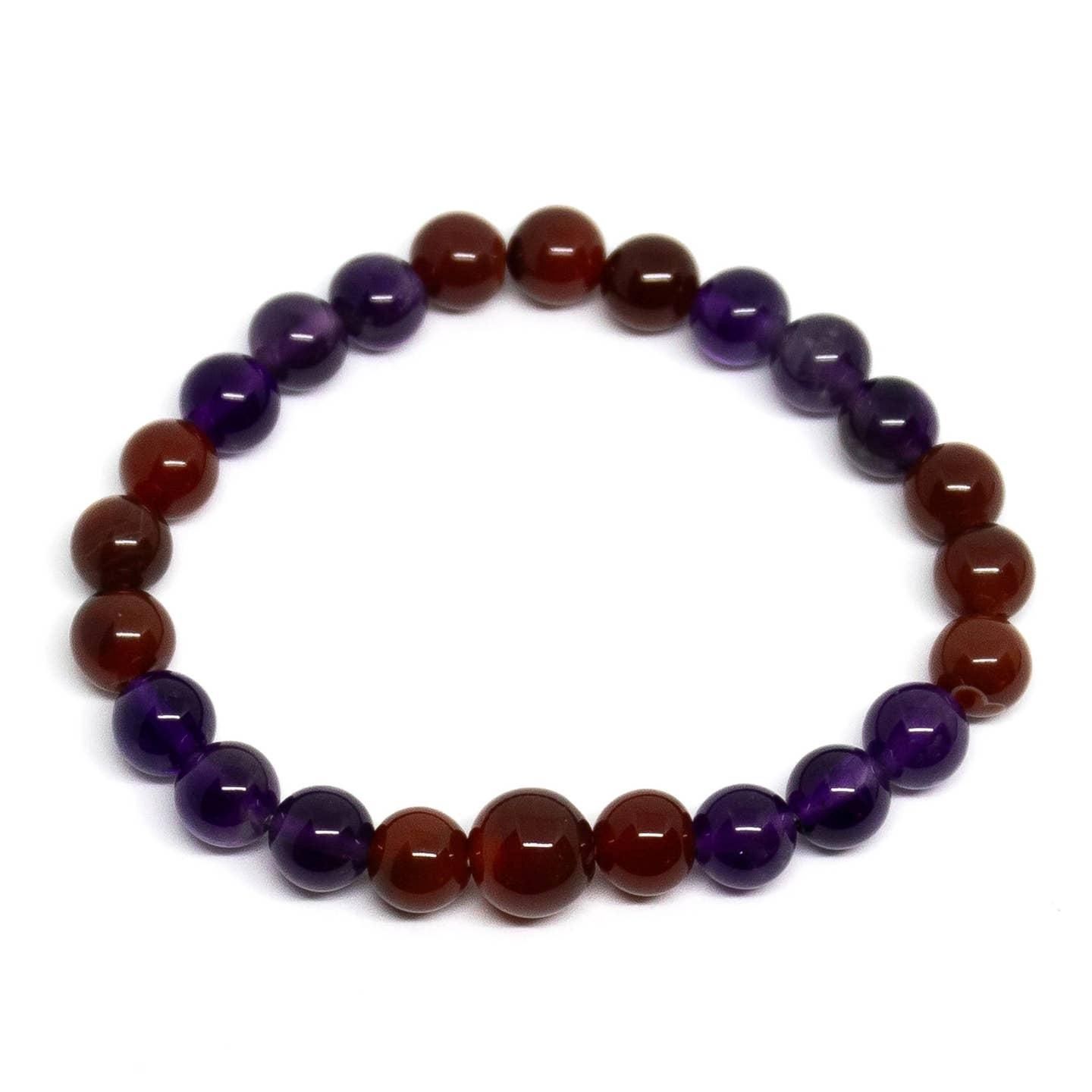 Wrist Mala Beaded Bracelet - Carnelian &amp; Amethyst - 8mm