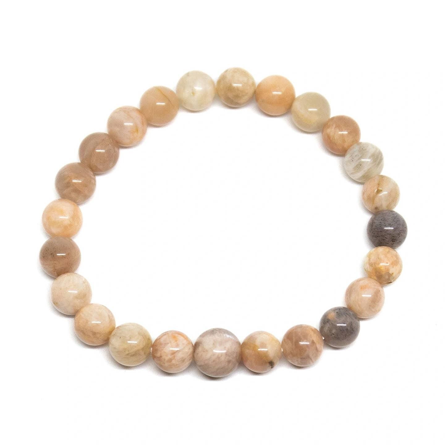 Wrist Mala Beaded Bracelet - Peach Moonstone - 8mm