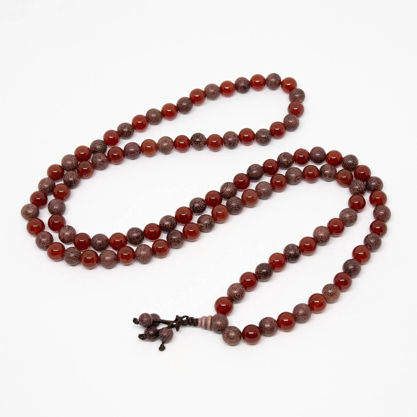 108 Bead Mala - Carnelian &amp; Purpleheart - 8mm
