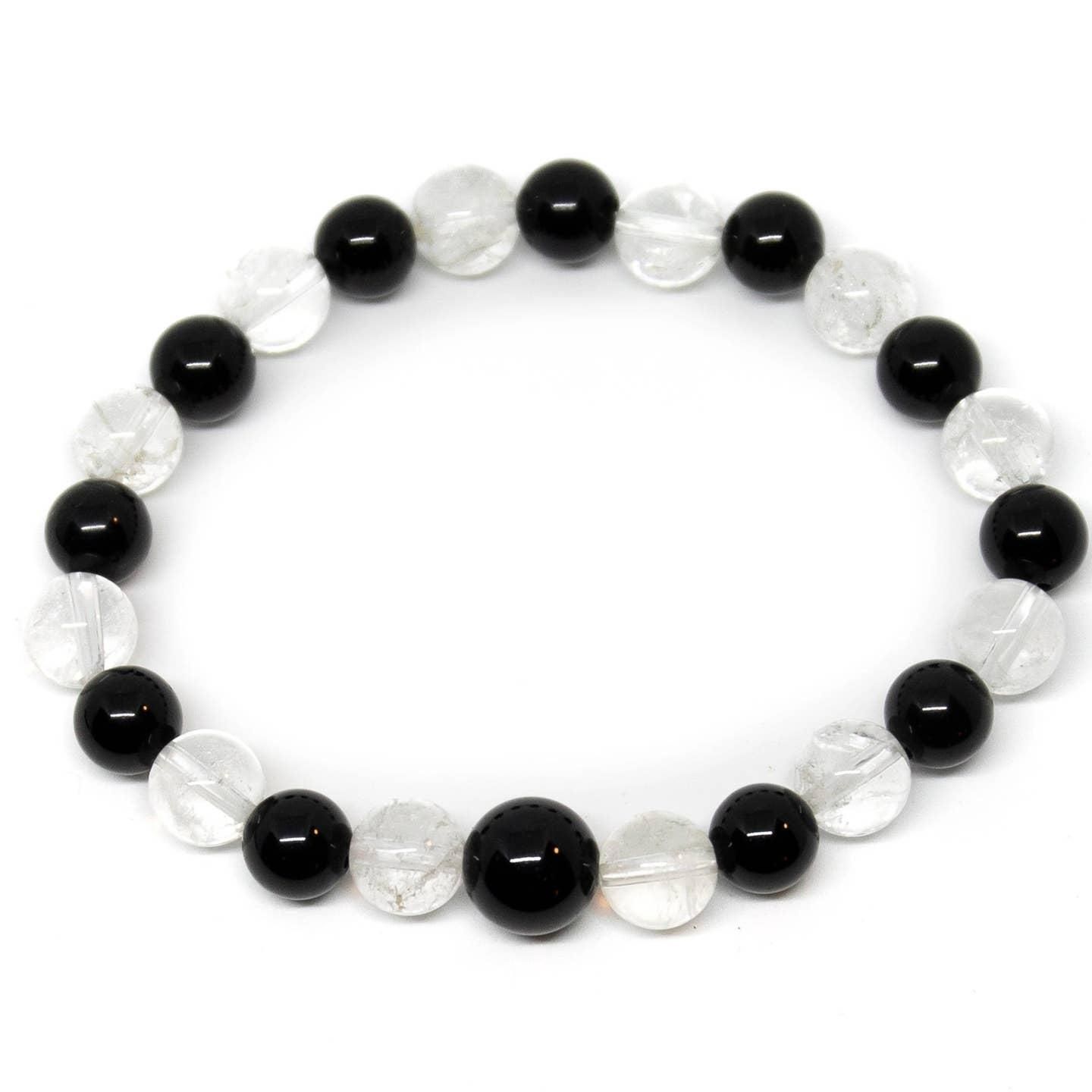 Wrist Mala Beaded Bracelet - Crystal &amp; Black Obsidian - 8mm