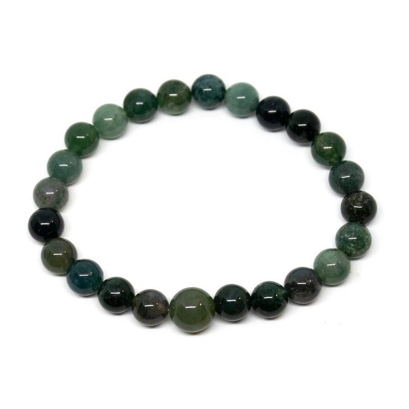 Wrist Mala Beaded Bracelet - Moss Agate - Plain 8mm