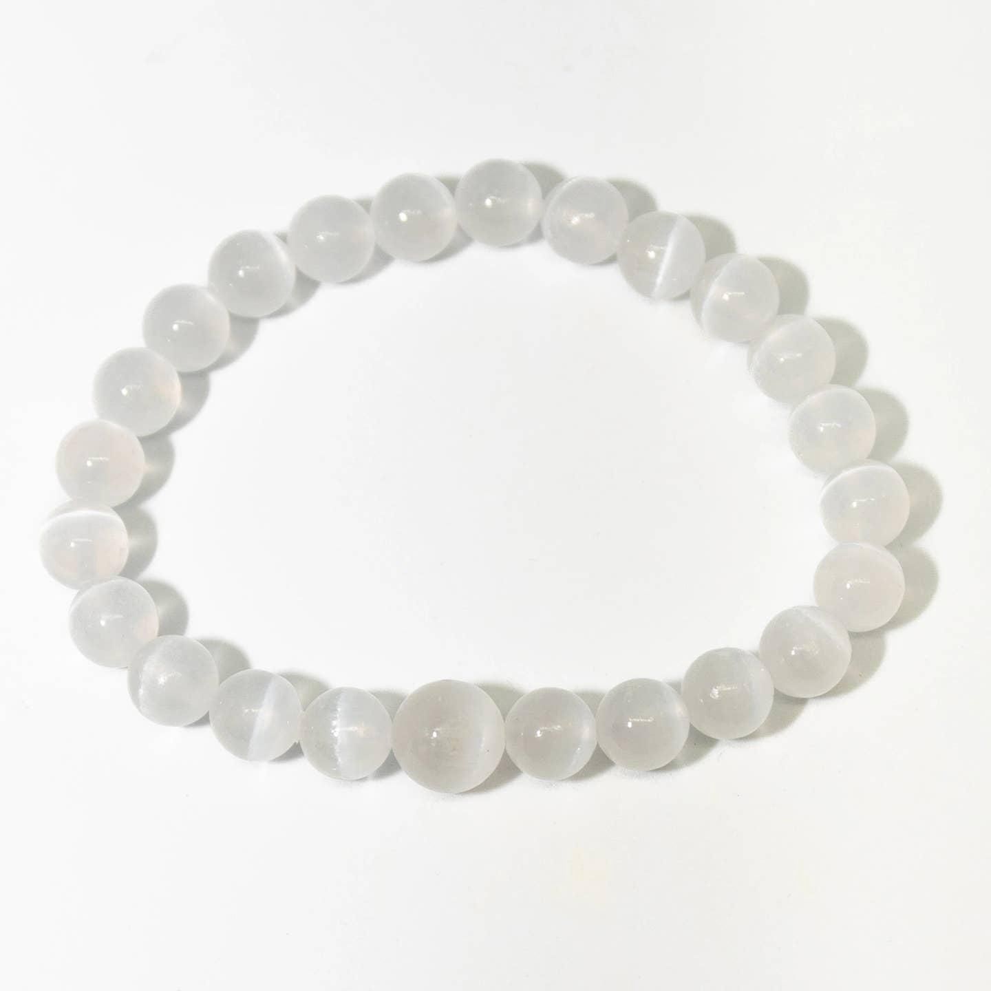 Wrist Mala Beaded Bracelet - Selenite - 8mm