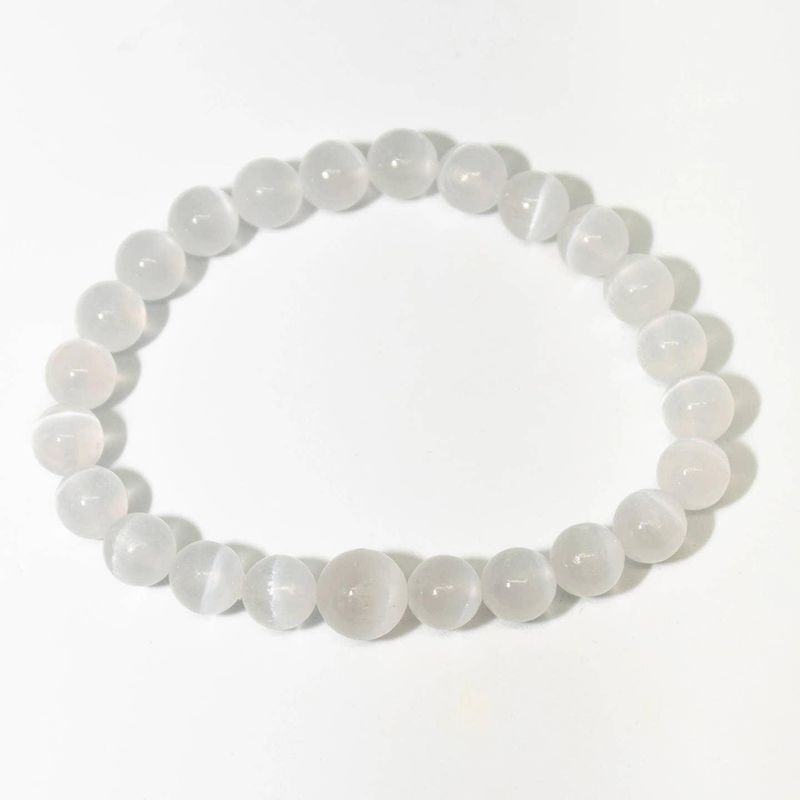 Wrist Mala Beaded Bracelet - Selenite - 8mm