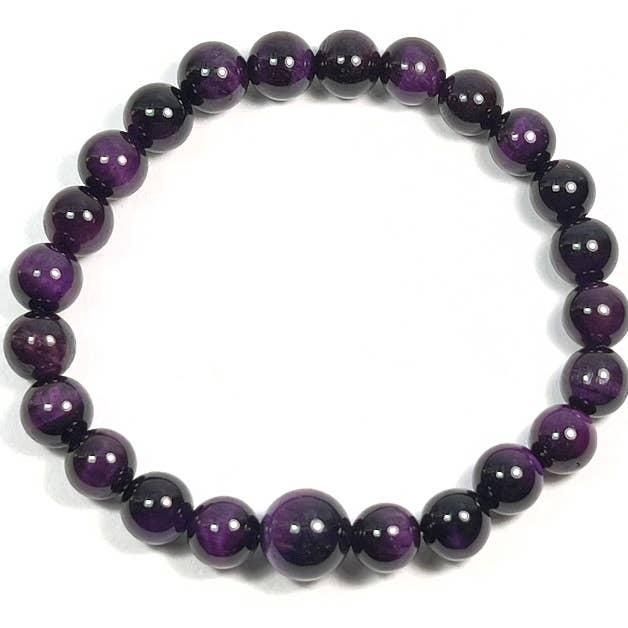 Wrist Mala Beaded Bracelet - High Quality Dyed Purple Tiger's Eye - 8mm