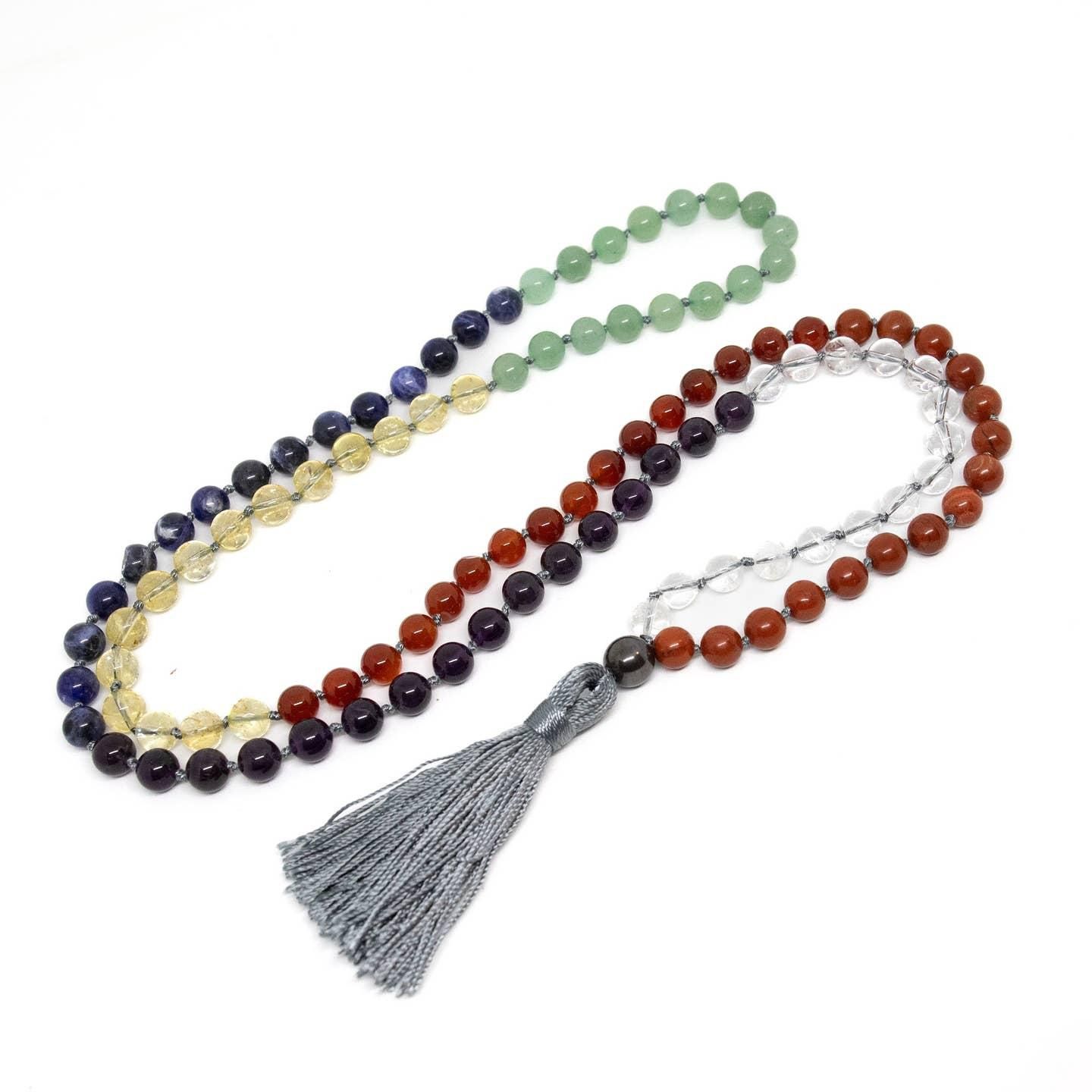 108 Bead Mala - Chakras (Real Stones, Knotted) - 8mm