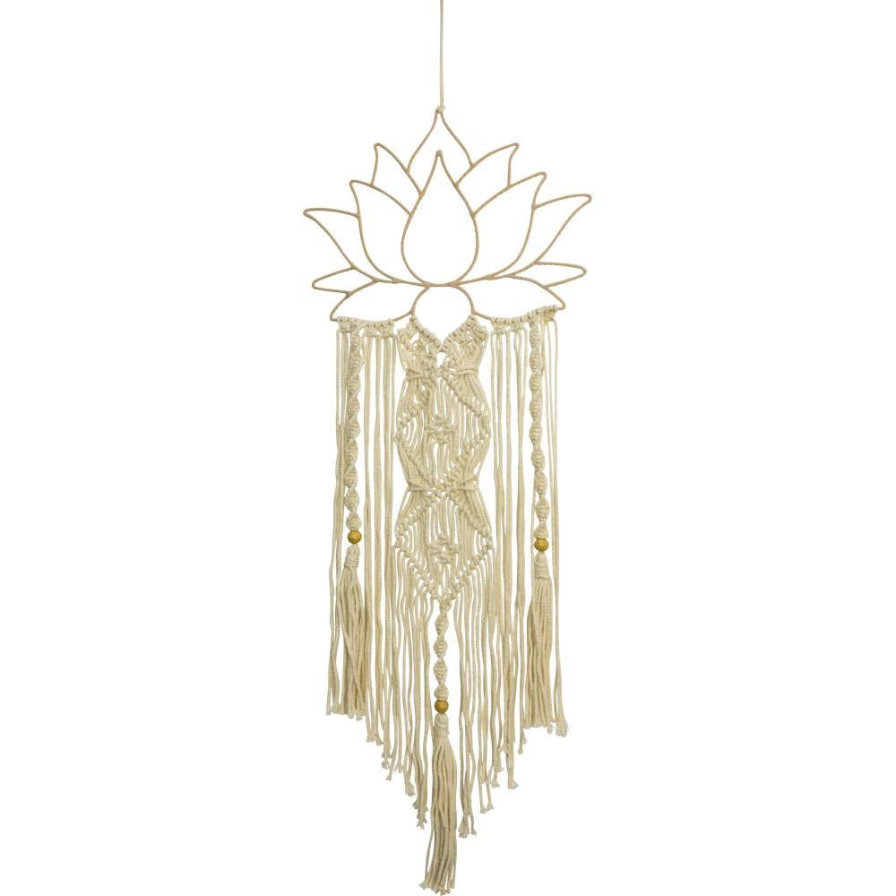 Metal Wall Hanging w/ Macrame Lotus White