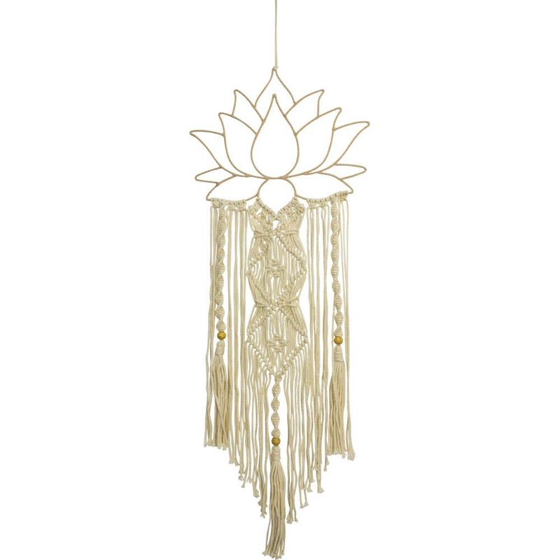 Metal Wall Hanging w/ Macrame Lotus White