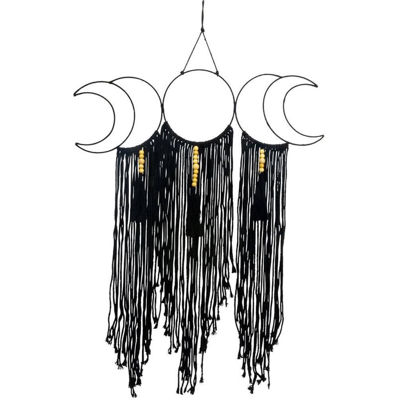 Metal Wall Hanging w/ Fringe - Moon Phases Black