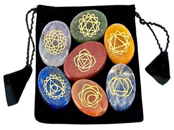 Chakra Carved Worry Stone Set