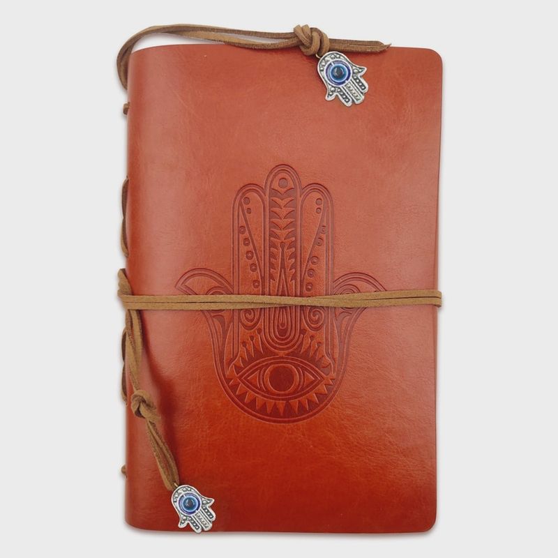 Hamsa Evil Eye Leatherette Journal - Brown