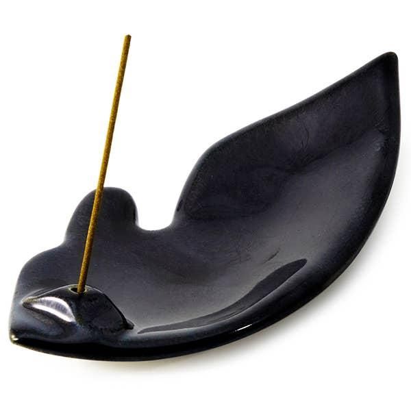Obsidian Ceramic Incense Leaf