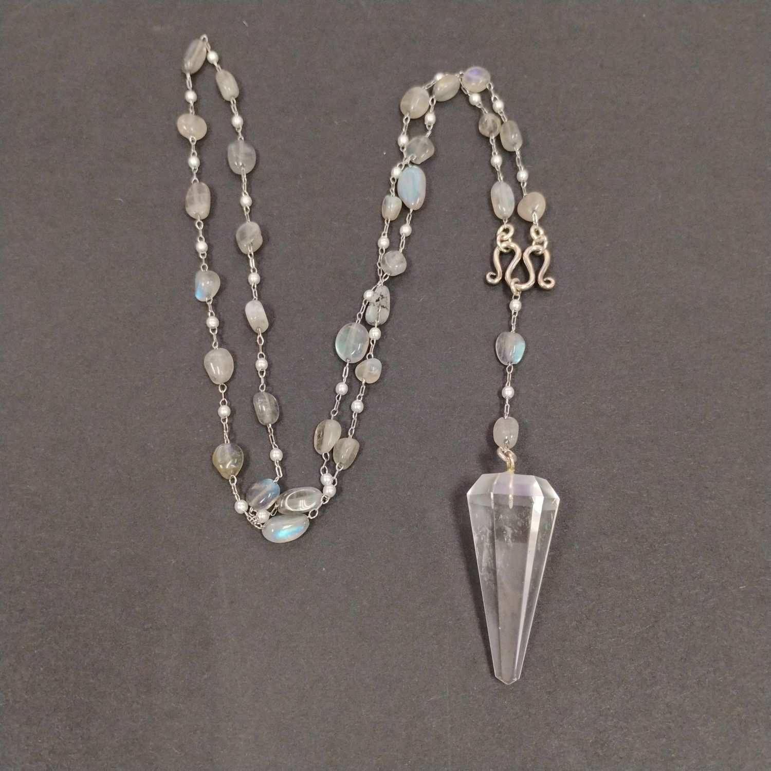 Pendulum Necklace - Quartz with Labradorite Beads