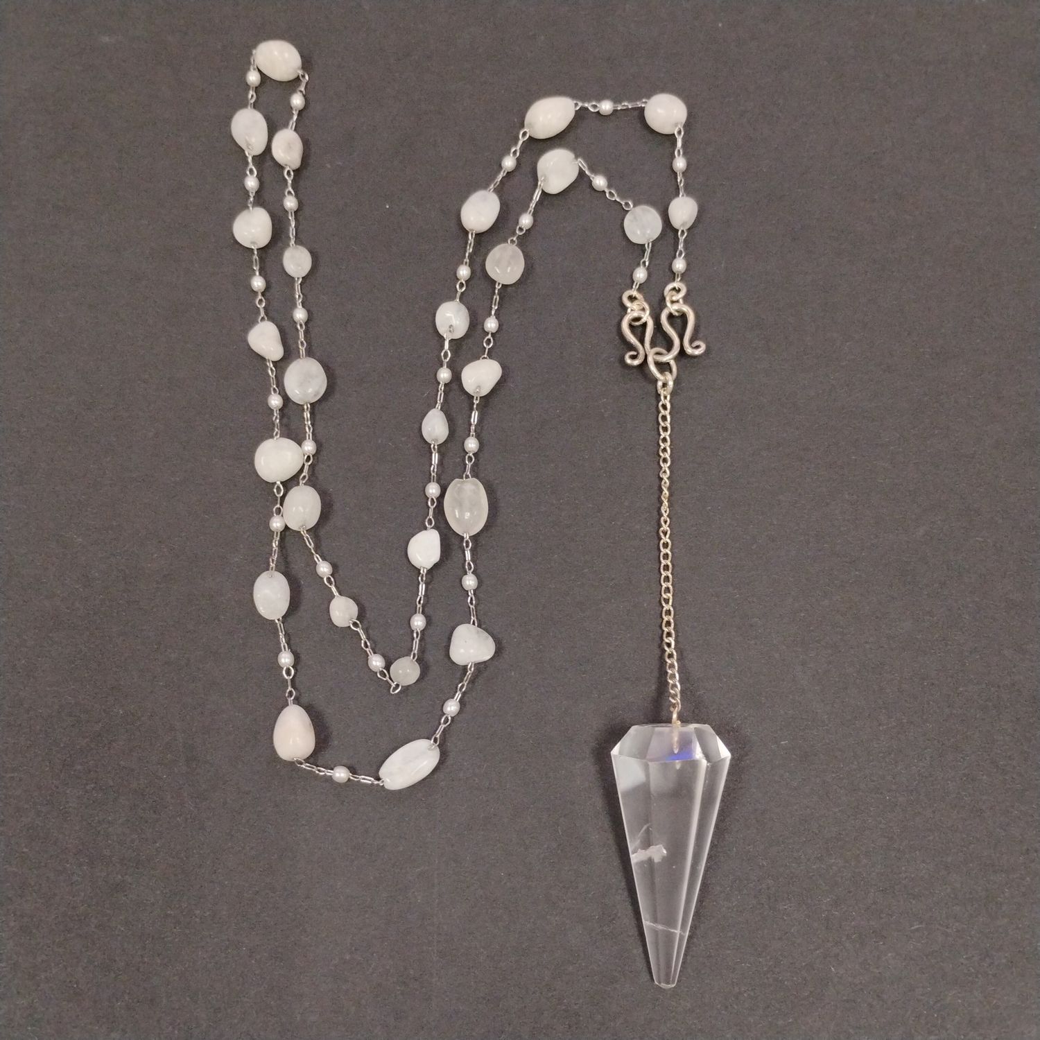 Pendulum Necklace - Quartz with Moonstone Beads