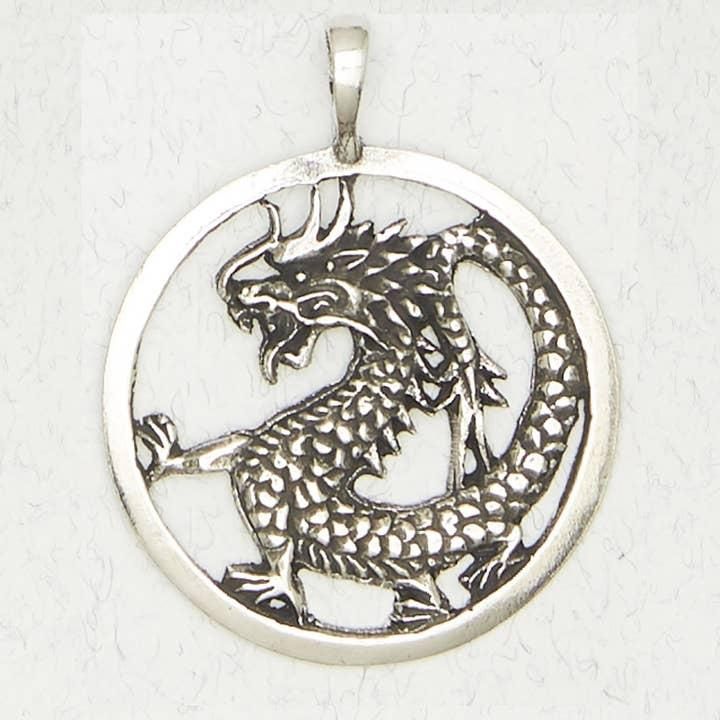 Buddhist Pewter Pendant Necklace - Chinese Dragon - SID-130