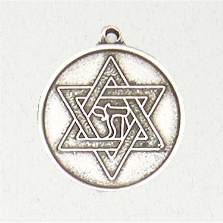 Judaic Pewter Pendant - The Chai &amp; The Star of David - MTZ-121