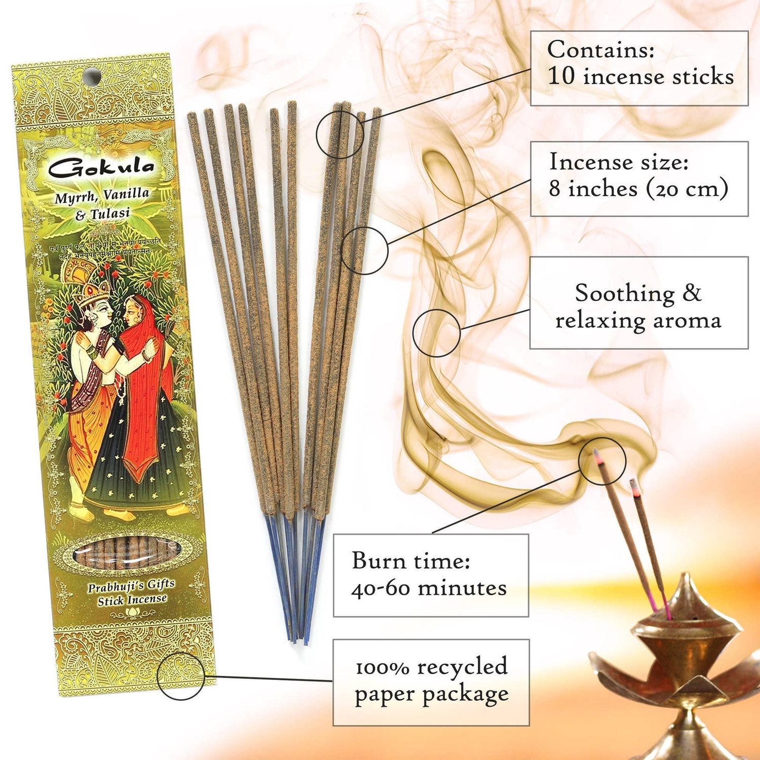 Incense Sticks Gokula - Myrrh, Vanilla, and Tulsi