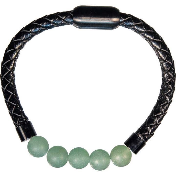 Vegan Leather Braided Bracelet w/ Magnetic Clasp - Green Aventurine