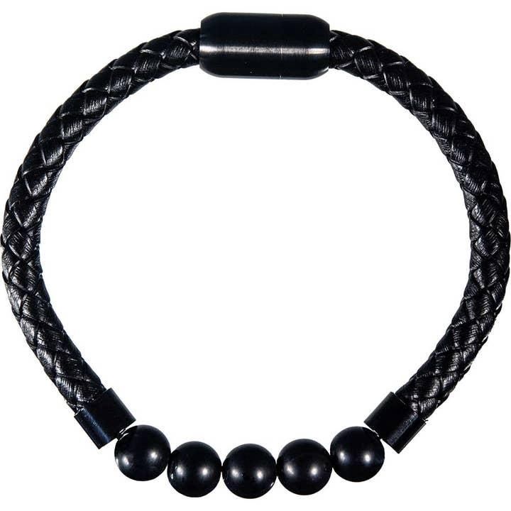 Vegan Leather Braided Bracelet w/ Magnetic Clasp - Black Onyx