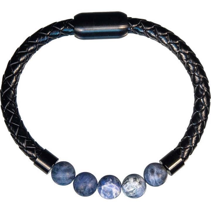 Vegan Leather Braided Bracelet w/ Magnetic Clasp - Sodalite