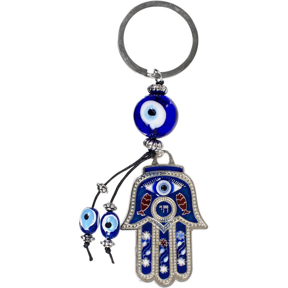 Evil Eye Talisman Key Ring - Blue Inlay Fatima Hand