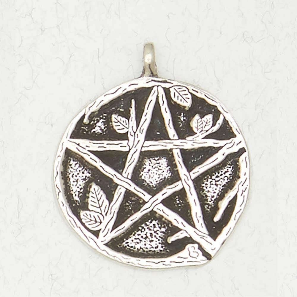 Wicca Pewter Pendant Necklace - Pentacle w/Leaves - Pewter - WIC-106
