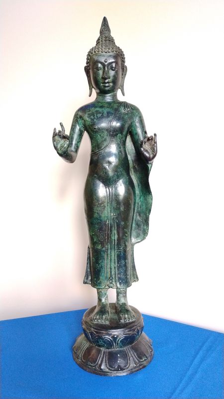 Vintage Thai Style Bronze Buddha Statues (Set of 2)