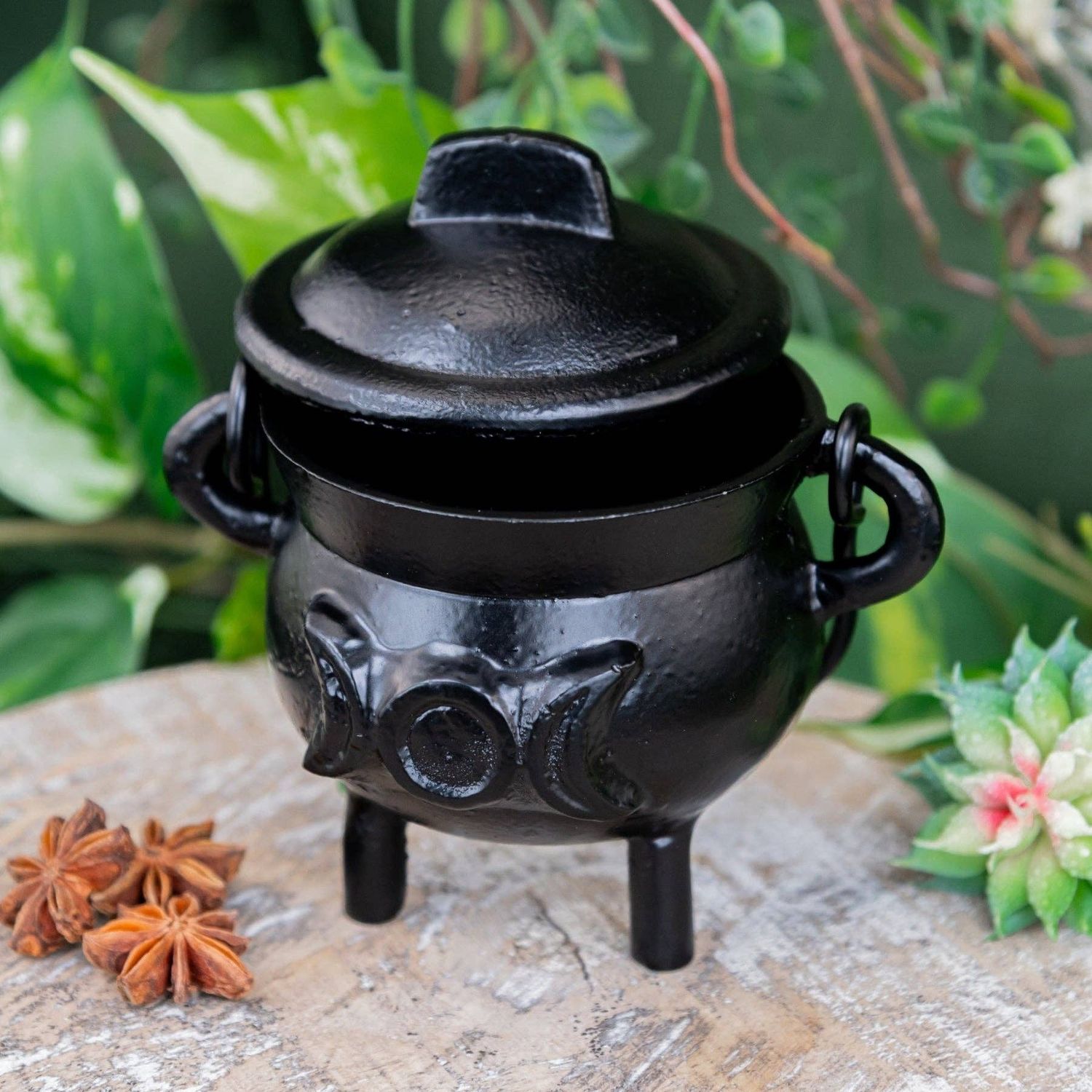 Cast Iron 3" Triple Moon Goddess Cauldron.