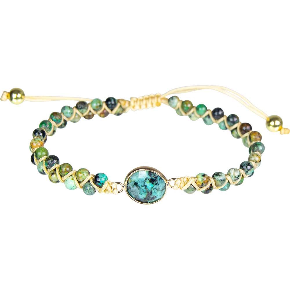 Adj Weave Bracelet 4mm Bead Double Row - African Turquoise
